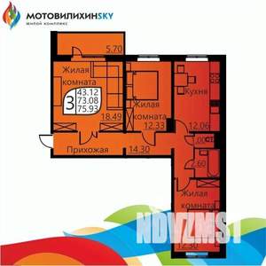 3-к квартира, сданный дом, 72м2, 1/16 этаж