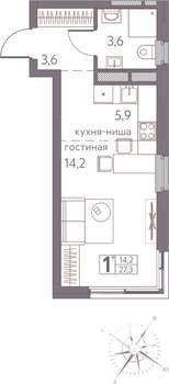 Студия квартира, строящийся дом, 27м2, 10/20 этаж