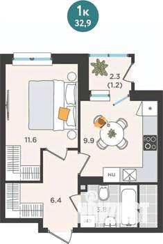 1-к квартира, вторичка, 33м2, 11/25 этаж