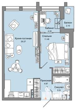 1-к квартира, вторичка, 54м2, 6/15 этаж