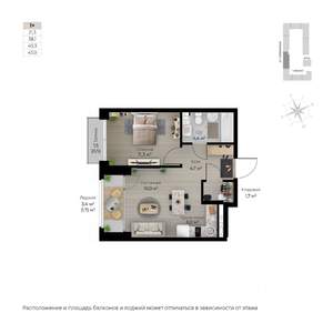 2-к квартира, строящийся дом, 45м2, 3/6 этаж