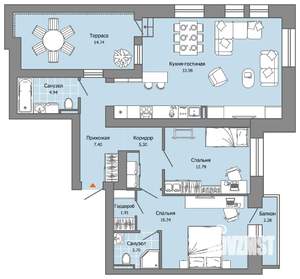 2-к квартира, вторичка, 91м2, 8/8 этаж