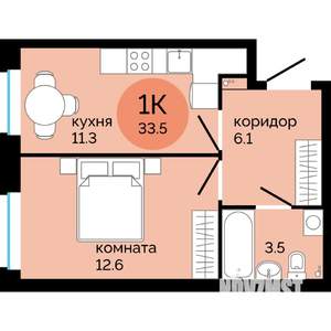 1-к квартира, вторичка, 34м2, 1/25 этаж