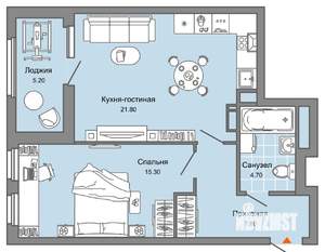 1-к квартира, вторичка, 52м2, 7/15 этаж