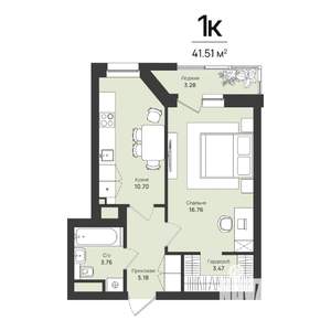 1-к квартира, строящийся дом, 42м2, 14/16 этаж