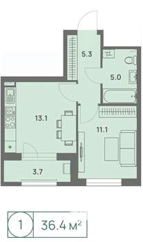1-к квартира, вторичка, 36м2, 21/25 этаж