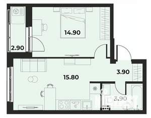 2-к квартира, вторичка, 40м2, 6/15 этаж