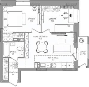 3-к квартира, вторичка, 55м2, 4/8 этаж