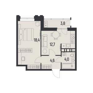 1-к квартира, вторичка, 42м2, 4/12 этаж