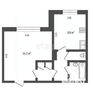 1-к квартира, вторичка, 34м2, 1/9 этаж