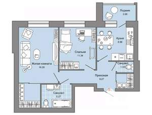 2-к квартира, вторичка, 58м2, 3/8 этаж