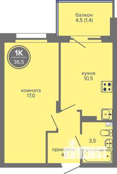 1-к квартира, вторичка, 37м2, 1/26 этаж
