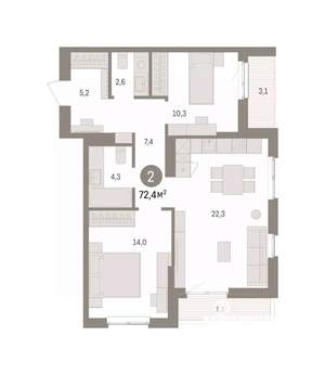 2-к квартира, вторичка, 72м2, 3/16 этаж