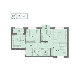 4-к квартира, вторичка, 73м2, 7/25 этаж