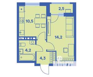 1-к квартира, строящийся дом, 35м2, 5/9 этаж