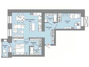 2-к квартира, вторичка, 70м2, 9/12 этаж