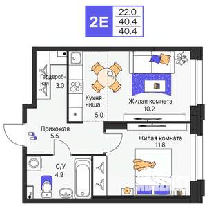 2-к квартира, строящийся дом, 40м2, 2/25 этаж