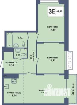 3-к квартира, вторичка, 69м2, 6/10 этаж