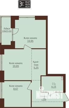 3-к квартира, строящийся дом, 48м2, 8/8 этаж