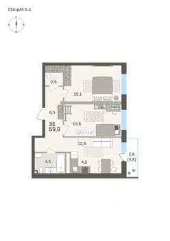 3-к квартира, вторичка, 60м2, 4/6 этаж