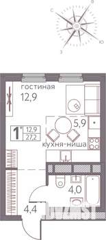 Студия квартира, строящийся дом, 27м2, 7/20 этаж