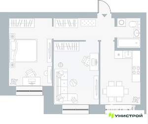 2-к квартира, вторичка, 54м2, 1/5 этаж
