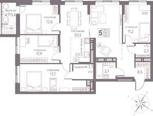 Студия квартира, строящийся дом, 108м2, 17/20 этаж