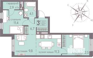 Студия квартира, строящийся дом, 59м2, 3/22 этаж