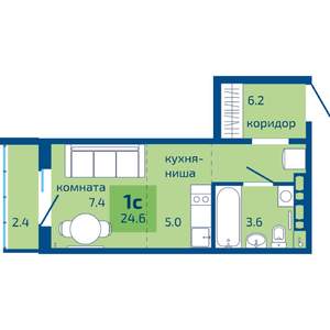 Студия квартира, строящийся дом, 25м2, 10/10 этаж