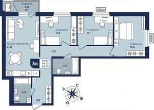 3-к квартира, вторичка, 85м2, 3/10 этаж