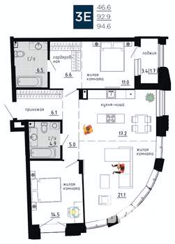 3-к квартира, вторичка, 95м2, 2/9 этаж