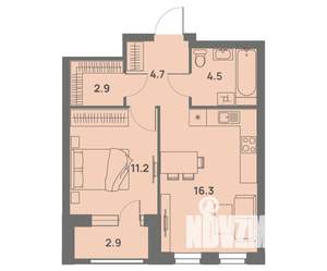 2-к квартира, вторичка, 41м2, 18/25 этаж