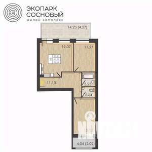 2-к квартира, вторичка, 61м2, 1/4 этаж