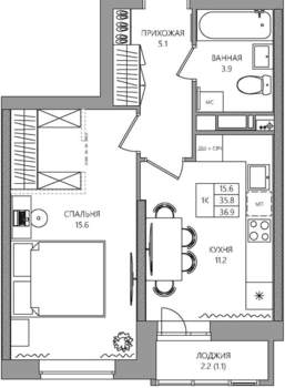1-к квартира, вторичка, 37м2, 9/22 этаж