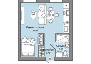 Студия квартира, вторичка, 30м2, 9/16 этаж