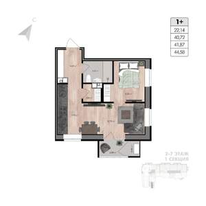 2-к квартира, строящийся дом, 45м2, 5/8 этаж