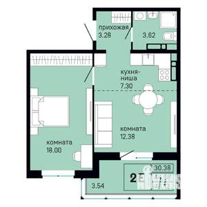 2-к квартира, вторичка, 48м2, 6/16 этаж