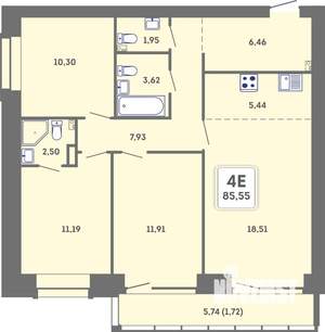 4-к квартира, вторичка, 82м2, 2/7 этаж