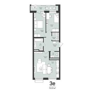 3-к квартира, строящийся дом, 72м2, 3/16 этаж
