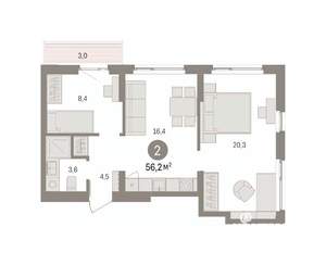 2-к квартира, вторичка, 56м2, 3/9 этаж