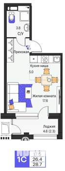 Студия квартира, строящийся дом, 29м2, 13/19 этаж