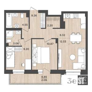 3-к квартира, строящийся дом, 61м2, 24/24 этаж