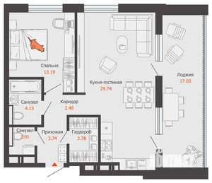 1-к квартира, вторичка, 68м2, 14/16 этаж