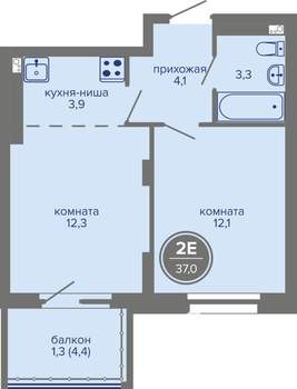 2-к квартира, вторичка, 37м2, 17/26 этаж