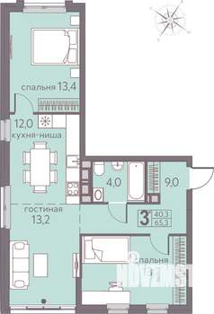 Студия квартира, строящийся дом, 65м2, 20/22 этаж