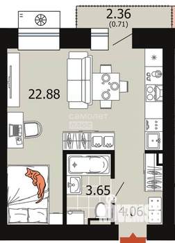 1-к квартира, вторичка, 33м2, 3/9 этаж