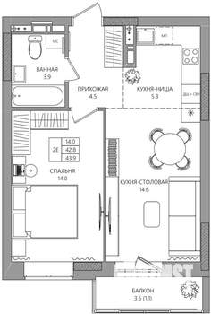 2-к квартира, вторичка, 44м2, 5/8 этаж