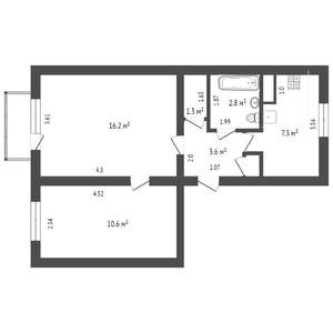 2-к квартира, вторичка, 45м2, 2/9 этаж