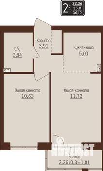 2-к квартира, строящийся дом, 36м2, 5/8 этаж
