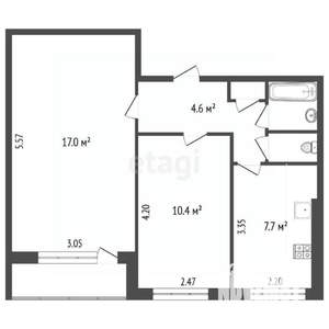 2-к квартира, вторичка, 43м2, 6/9 этаж